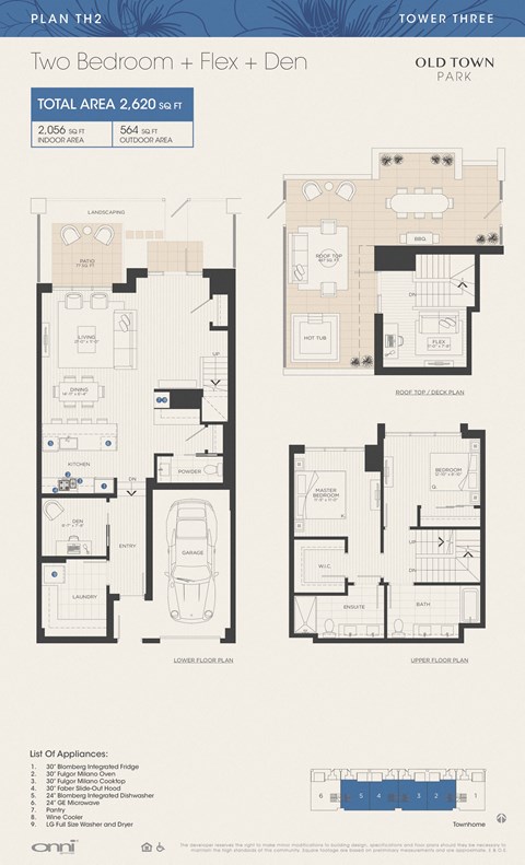 Floor plan for 2 beds, 2.5 baths, 2056 sqft